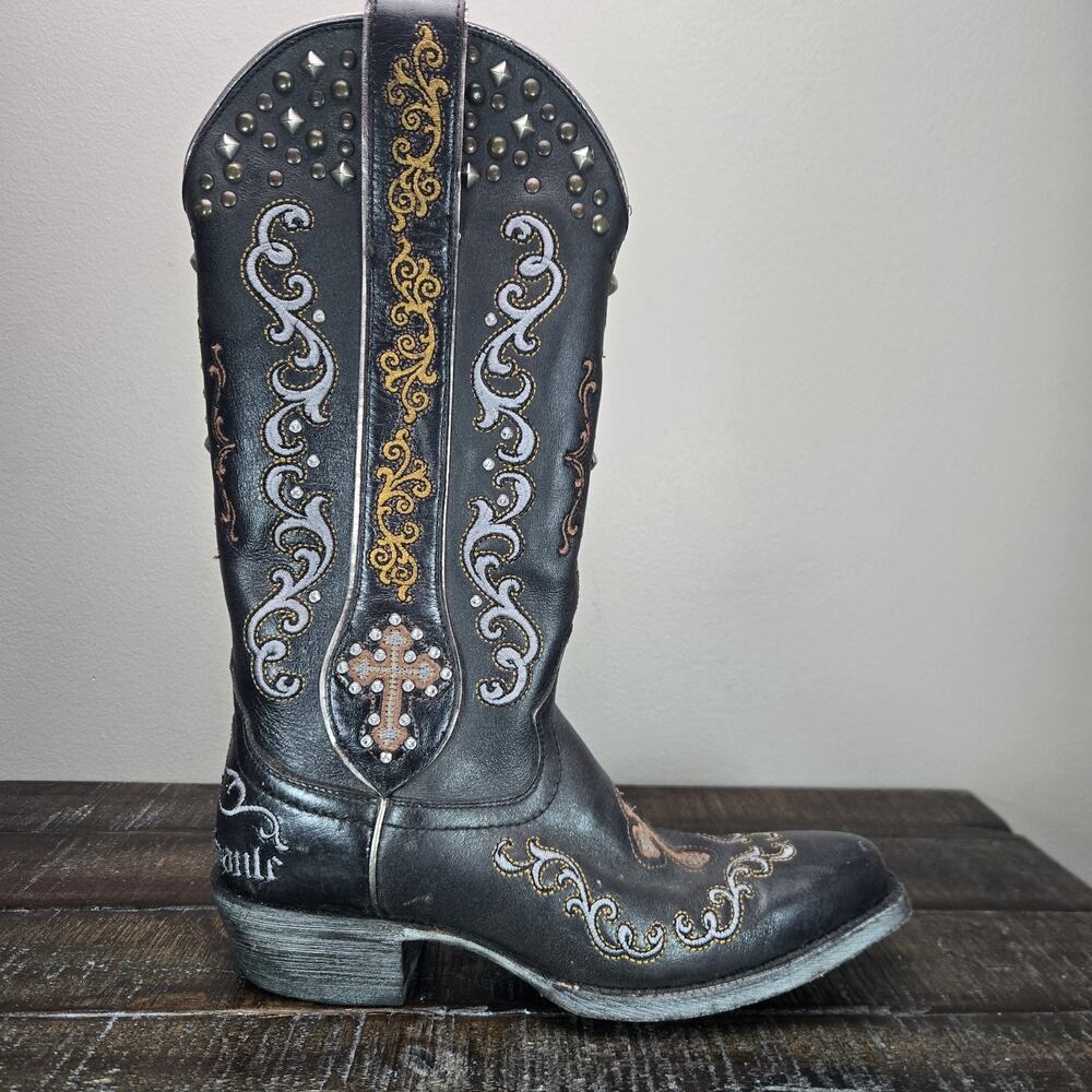 Ariat x Gypsy Soule Womens Size 7 B Cowboy Boots Cross Leather Black - Picture 5 of 12